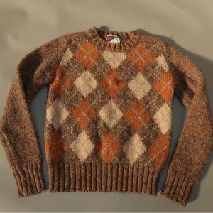Men's Argyle Crewneck Sweater - Brown and Cream